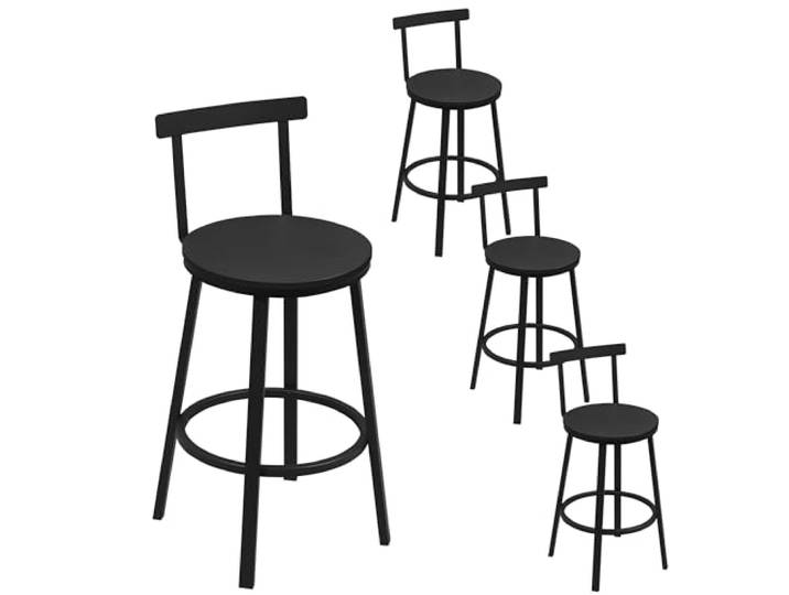 WOLTU Barhocker 4er Set, Küchenhocker mit Lehne, Schwarz Barstuhl, Bar Hocker rund, Fußstütze, Tresenhocker 150 kg belastbar, Rustikales, für Bar Kücheninsel Esszimmer, Metallgestell