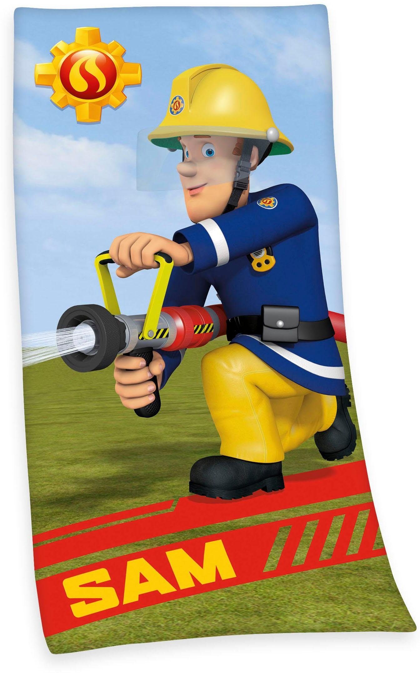 Badetuch FEUERWEHRMANN SAM "Feuerwehrmann Sam", bunt, B:75cm L:150cm, Velours, Obermaterial: 100% Baumwolle, Handtücher, Badetuch, mit dem tollem Motiv bunt B/L: 75cmx150cm, 1 Stk., Feuerwehrmann, Velours