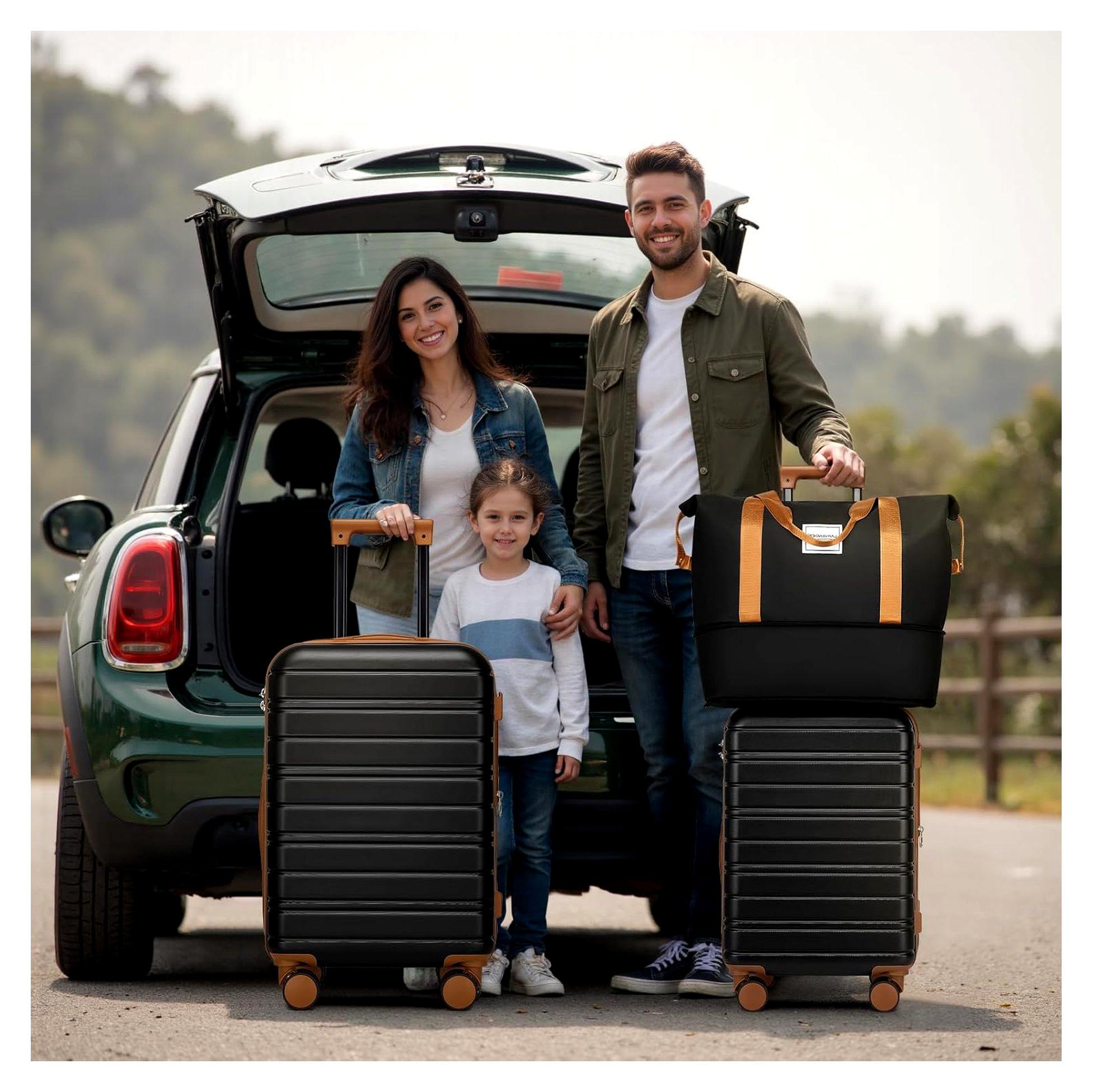 Hartschalenkoffer Set 6-teilig mit Reisetasche und Kosmetiktasche, erweiterbarer Koffer mit Spinner-Rädern für Geschäftsreisen, Familienurlaube und Städtereisen, Schwarz