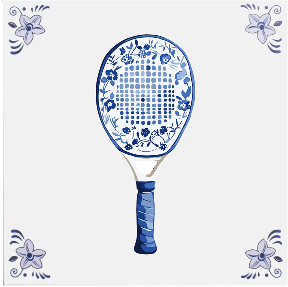Delfts blauw wandbord met Padel racket decoratie