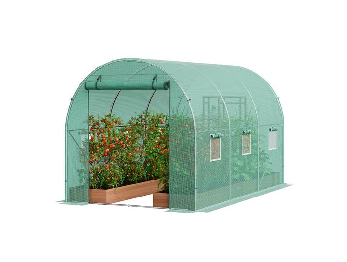 SucceBuy Tunnel de marche serre cerceau maison serre Tunnel plante maison chaude avec cadre en acier PE couverture enroulable porte à glissière