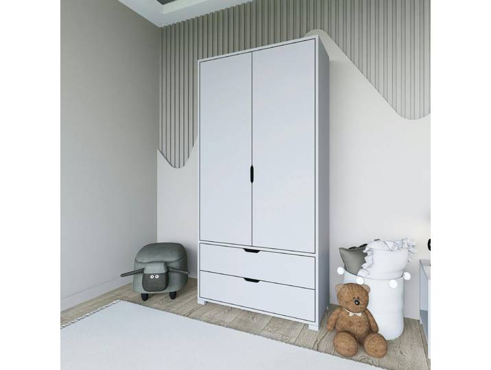 Armoire penderie blanche 2 portes, style moderne BYRON