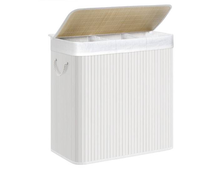JOYFURNOS Panier à linge avec couvercle en bambou 3 compartiments pliable 60 x 40 x 61,5 cm 150 L blanc