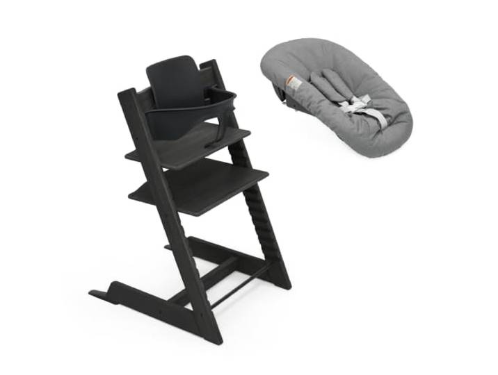 Stokke Tripp Trapp Hochstuhl mit Neugeborenen Aufsatz, Buchenholz Schwarz