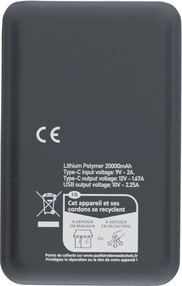 Power bank en ABS recyclé Rayen noir