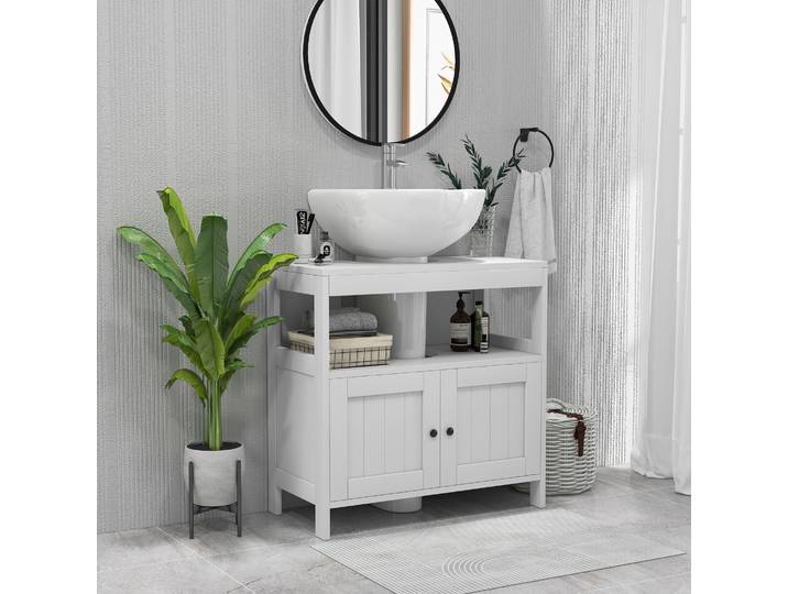 Kleankin-Meuble sous-ark avec 2 portes, blanc, 60x30x60 cm
