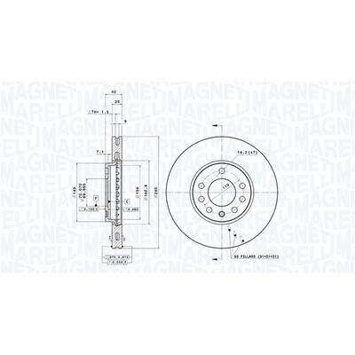 MAGNETI MARELLI Bremsscheibe 360406070301 innenbelüftet-Belüftung mit tropfenförmigen Flügeln 285mm 25mm für Fiat