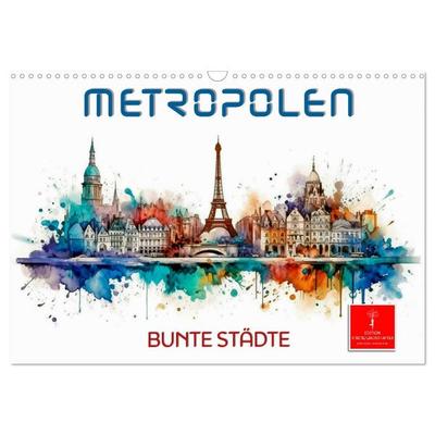 Skylines - bunte Städte (Wandkalender 2027 DIN A3 quer), CALVENDO Monatskalender
