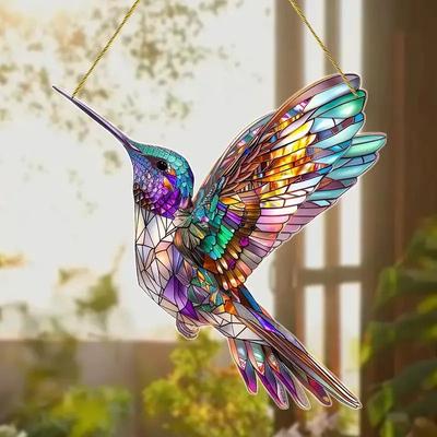Inspire Essentials Colorful Hummingbird Wind Chime Acrylic Hanging Ornament For Window And Car Decor 2