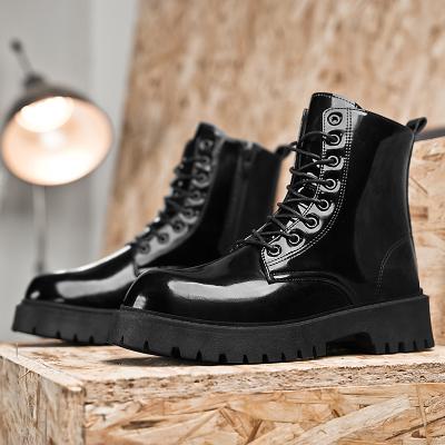 LightInthebox Black High-Gloss Leather Men's Lace-Up Boots with Chunky Sole – A Must-Have for Motorcyclists, Rock Enthusiasts, Casual Street Style and Trendy Fashion