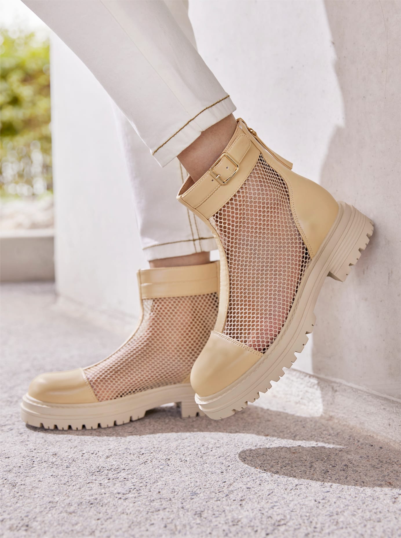 Stiefelette HEINE, Damen, Gr. 37, Synthetik, beige, Mesh, Synthetik, Schuhe Stiefelette beige 37, Synthetik