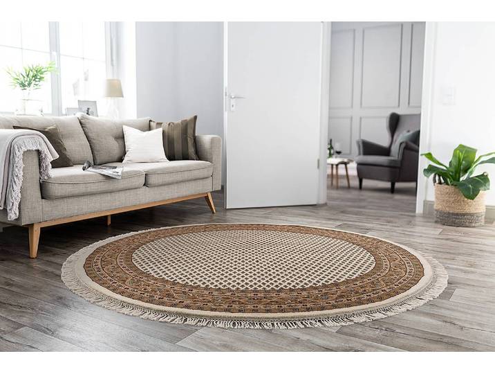 Tapis en laine Chandi Mir rond Beige/Beige Ø 250cm Laine