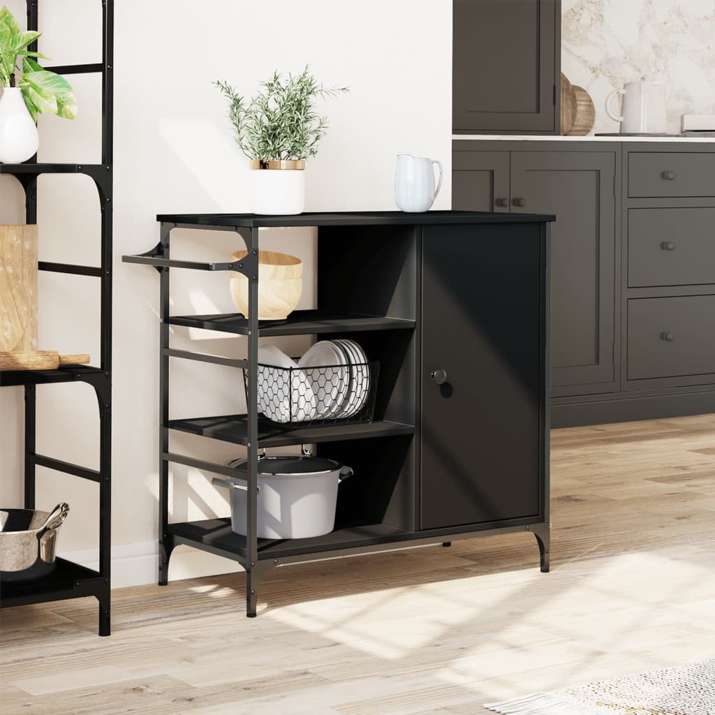 vidaXL Chariot de cuisine noir 87,5x38,5x84,5 cm bois d'ingénierie