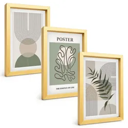 BILDER SET 3er Set - 20x30 cm Goldrahmen - Geometrische botanische Muster