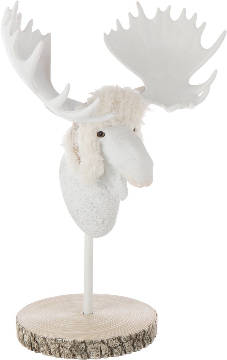 J-Line Decoratie Eland op Voet in Bont - Polyresin - Ecru/Wit