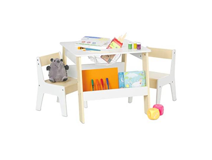 Relaxdays Kindersitzgruppe, Kindertisch mit 2 Stühlen, weiß/beige