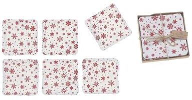 IH Casa Decor 6 Pc Square Printed Coaster Red Snowflake