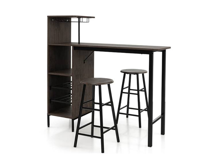 Ensemble table de bar et tabourets 3 pièces marron
