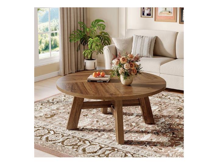 Tribesigns Couchtisch Runder, 100cm Wohnzimmertisch Mit Kreuzstrebe Holztisch für Wohnzimmer