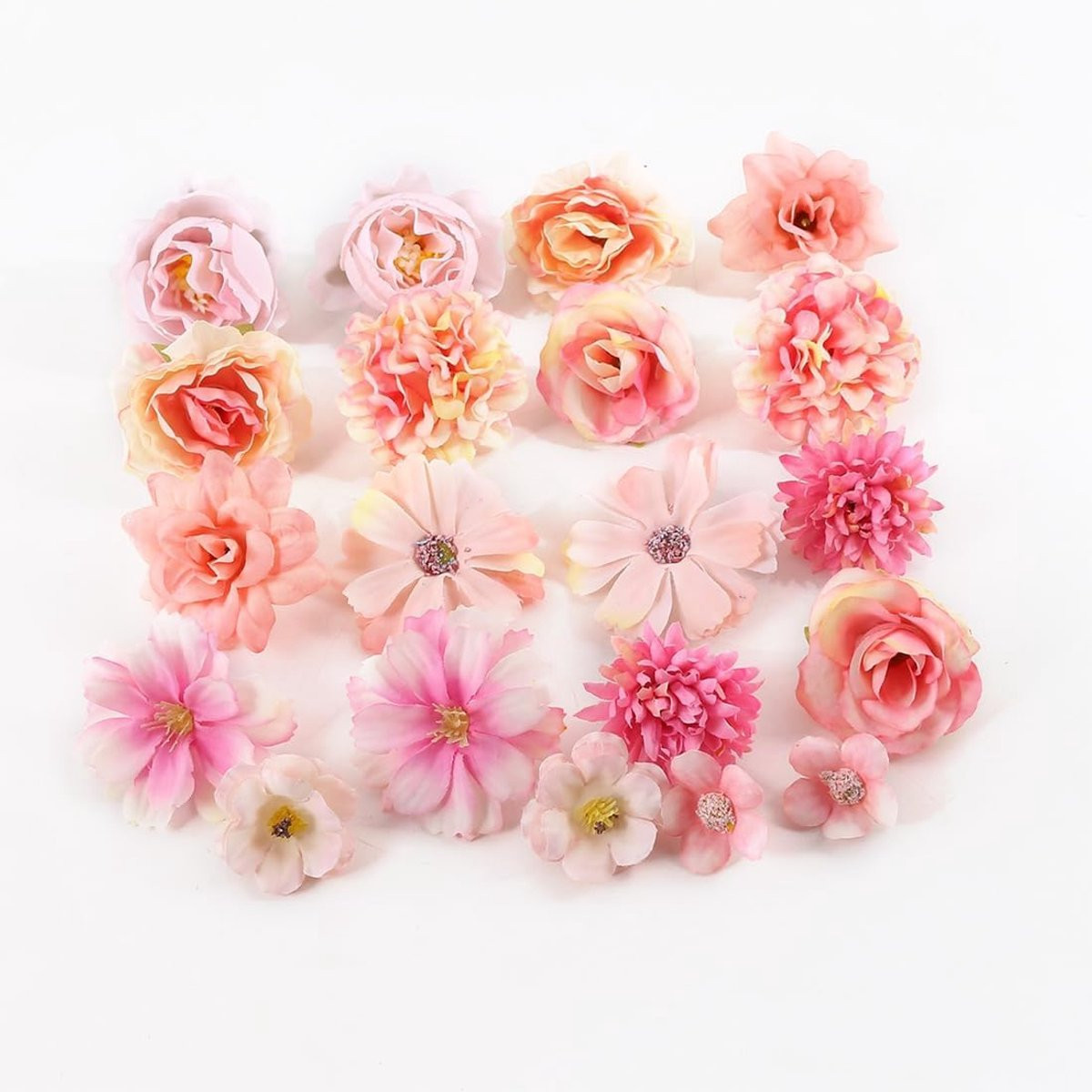 Set van 20 kunstmatige rozen van textiel in roze en zwart voor decoratie