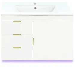 WASCHTISCH mit Unterschrank 76cm Weiß Holzoptik, LED-App & Soft-Close