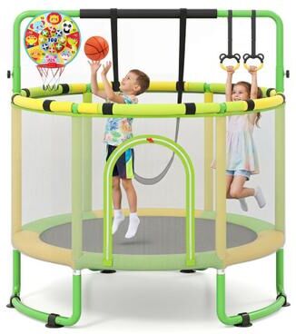 Costway 60 inch 6-in-1 Kids Toddler Trampoline with Gymnastics Bar-Green