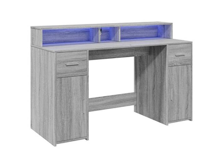Bureau table poste de travail meuble d'ordinateur informatique étude et lumières LED sonoma 140 x