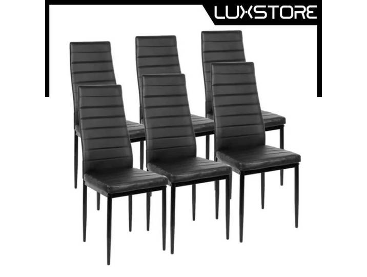 Chaise design salle à manger Noir - LUXS - Quantité : 6 - Pieds en fer - Assise en similicuir