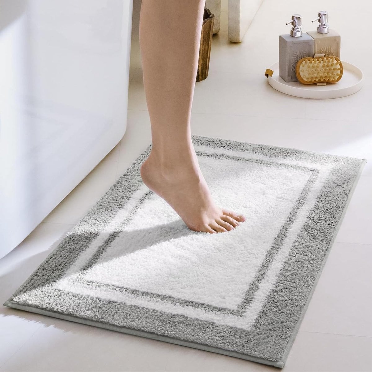 Grijs Microvezel Badmat - Zeer Absorberend Badkamer Tapijt - 60 x 40 cm