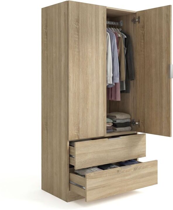 duehome Armario de 2 puertas y 2 cajones 81,5x180 cm Lark - Roble