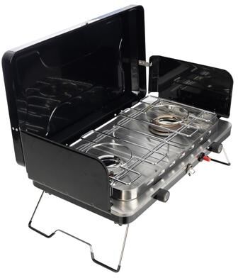 Wakeman Outdoors Black Silver Steel Portable Two Burner Propane Camping Stove