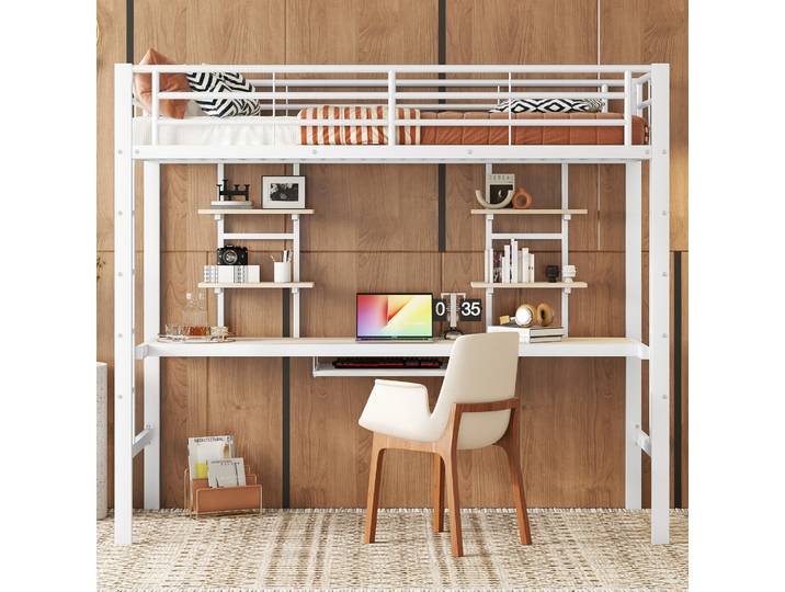 Lit superposé en métal 90*200 cm, cadre de lit en fer, lit superposé en métal robuste taille twin avec échelle plate pour enfants et adolescents