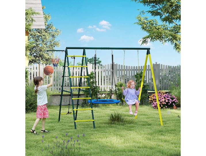 Outsunny Balançoire Enfant 4-en-1 avec Nid et Filet Jaune