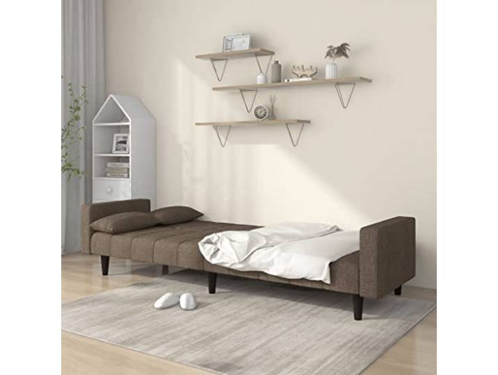 KTHLBRH Schlafsofa 2-Sitzer Taupe mit 2 Kissen Stoff 100 % Polyester, Holzstruktur, umwandelbar, Traglast 110 kg