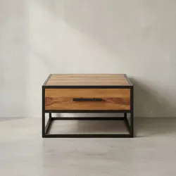 KADIMA DESIGN Industrie-Stil Couchtisch, Metall und Holz, Schublade, 50 kg Belastbarkeit.