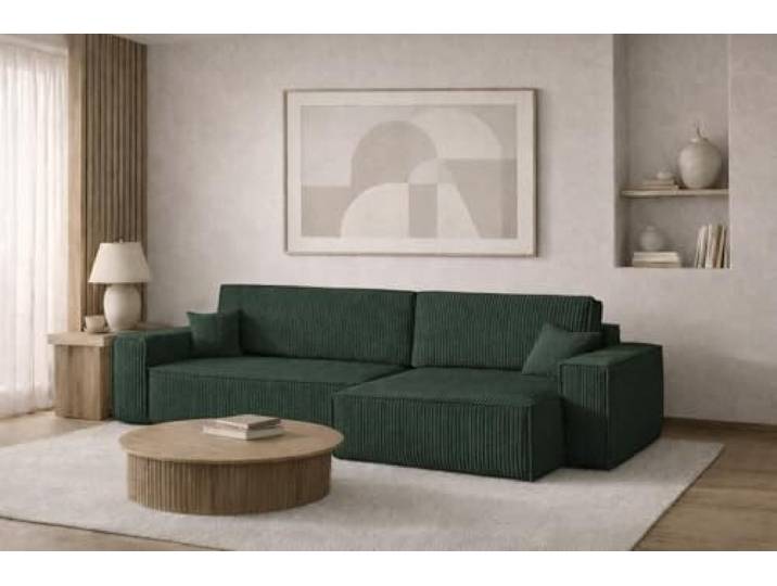 Kaiser Möbel - Ecksofa mit Schlaffunktion und Bettkasten, Schlafsofa mit Bettzeugbehälter, Wohnlandschaft L-Form, Klappsofa, Relaxsofa, Cordstoff, Bequemes Couch für Wohnzimmer, Best XL, Grün, Rechts