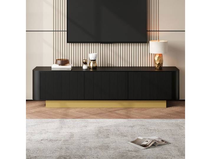 Meuble TV - Becag - Armoire TV avec 3 portes - Meuble de salon - 170X40.5x47cm - Noir