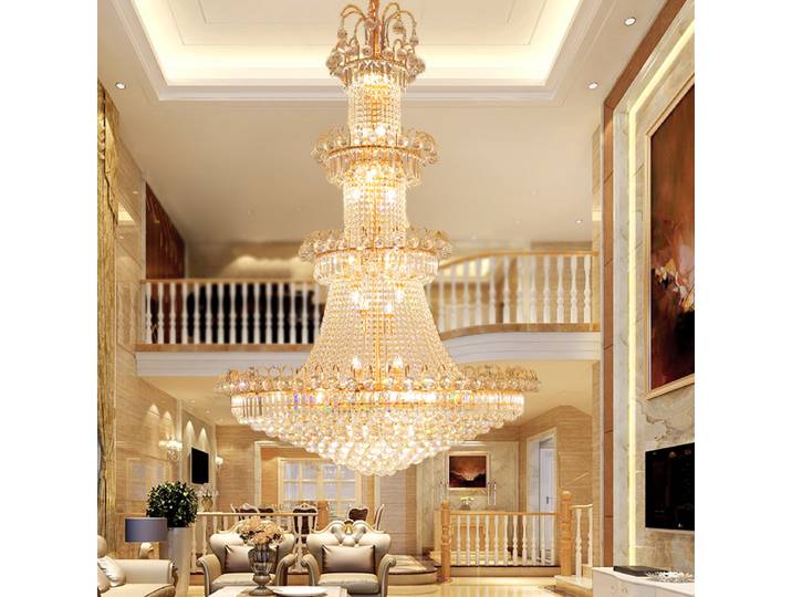 Lustre en cristal de luxe pour salon, grand lustre de style européen pour escalier, hall d'hôtel, villa, éclairage pour plafond haut