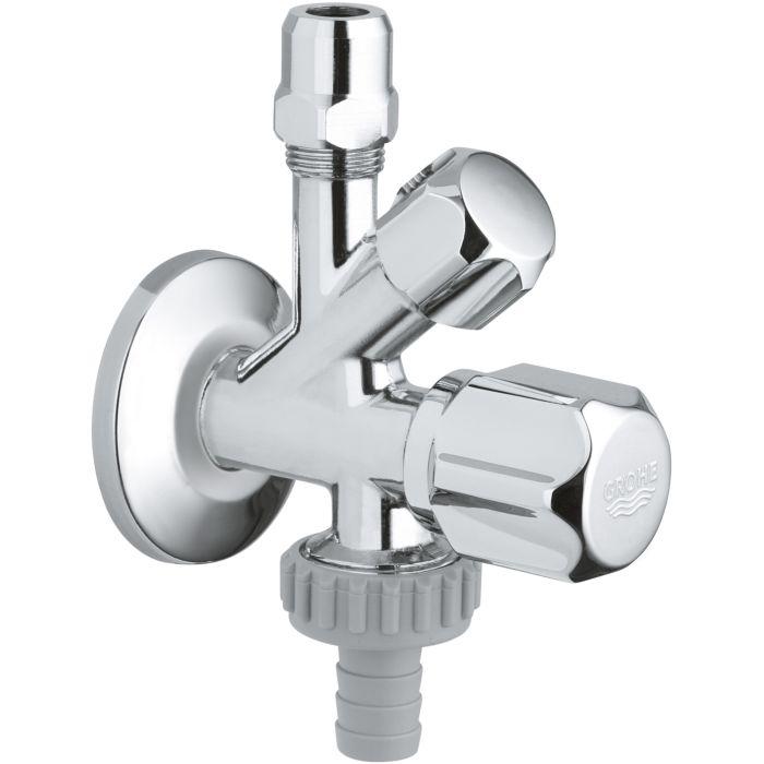Grohe WAS-Kombi-Eckventil 22033000 3/8" x 3/8" x 3/4", chrom, Wandrosette, nicht selbstklebend