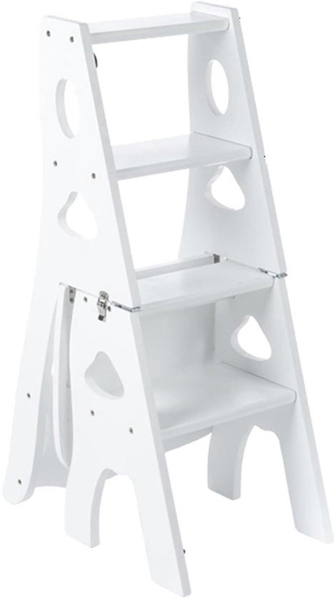 Opklapbare ladderstoel in houtkleur met 2-in-1 functie