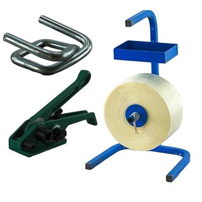 KK Verpackungen 19 mm Textil Polyester Umreifungsband Umreifungsset Bandspanner Abroller Klemmen