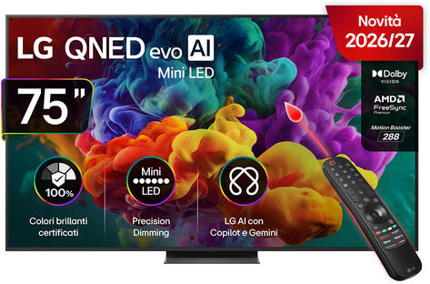 LG QNED evo AI MiniLED 75'' Serie QNED87B 75QNED87B6A, 4K, Dolby Vision, Processore α8 Gen3, VRR 144Hz, SMART TV 2026