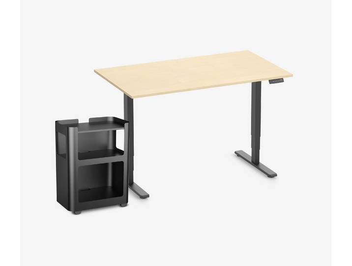 FOKUS Schreibtisch + Rollwagen Birke Schwarz 140x80