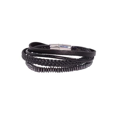 Lederarmband FIRETTI "Schmuck Geschenk Armschmuck Edelsteinarmband Hämatit", schwarz (anthrazit, edelstahlfarben, schwarz, grau, schwarz), Armbänder, Herren, 20cm, Edelstahl Leder, Edelstahl, Leder, Lederarmband, Made in Germany - mit Hämatit