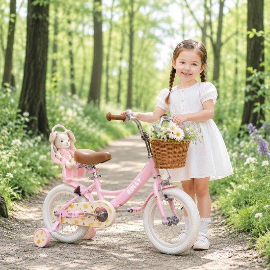 Kinderfahrrad 12 Zoll - Rosa Mädchenfahrrad mit Stützrädern - Inklusive Korb und Puppensitz - Für Mädchen im Alter von 2-4 Jahren - Luxento