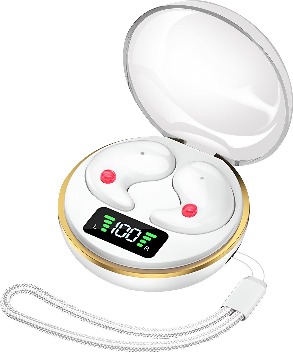 Avizar Ultraplatte Bluetooth oordopjes met LED-oplaadcase, wit
