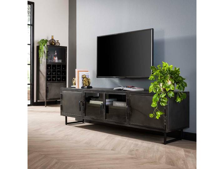 Meuble tv long en métal et verre ROADIES