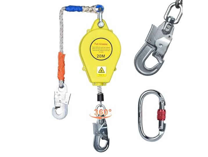 VFDZ Höhensicherungsgerät mit 360° Drehbarem Haken, 150kg (Gelb,20m) Absturzsicherung Dachdecker Einziehbar, Auffanggerät Fallschutz Absturzsicherung mit CE-Zertifizierung und Karabiner