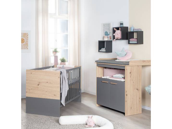 Babymöbel-Set 'Anna' 2-teilig - Anthrazit / Dekor Kent Eiche