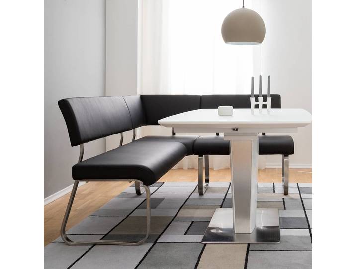 Banquette d'angle 200 x 86 x 150cm Noir/Noir/Acier inoxydable
